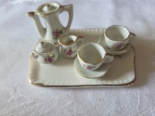 Miniature Tea Set Hand Painted Porcelain Dollhouse Size Pink Rose Gold Vintage
