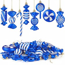 24 Pcs Christmas Candy Cane Ornaments Peppermint, Blue