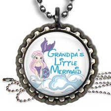 Grandpa Papa's Little Mermaid Bottle Cap Necklace  Chain Handmade Girl Swimming