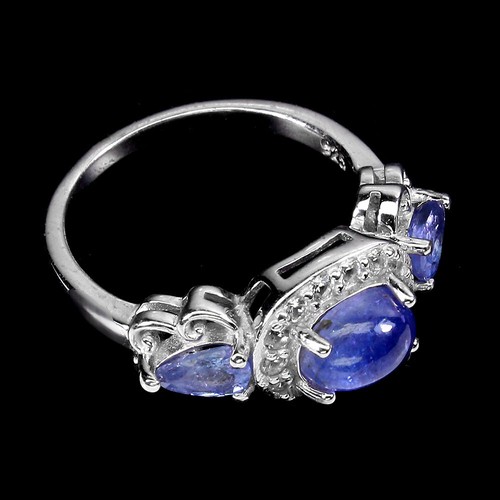 Valentín sin Calentar Ovalado Azul Tanzanita 8x6mm Topacio Blanco 925 Plata Ring - Imagen 3 de 9