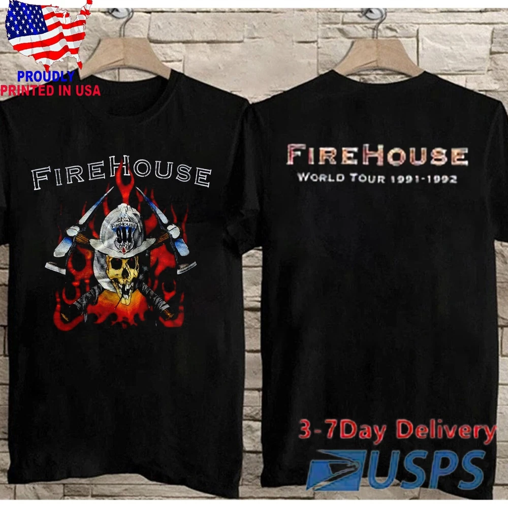 T shirt 2 side New Firehouse World Tour 1992 Concert Gift For Fans Men S-5XL T shirt 2 side New Firehouse World Tour 1992 Concert Gift For Fans Men S-5XL