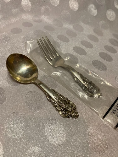 Beautiful Wallace Grande Baroque 2 Piece Baby Set Sterling Silver Spoon & Fork
