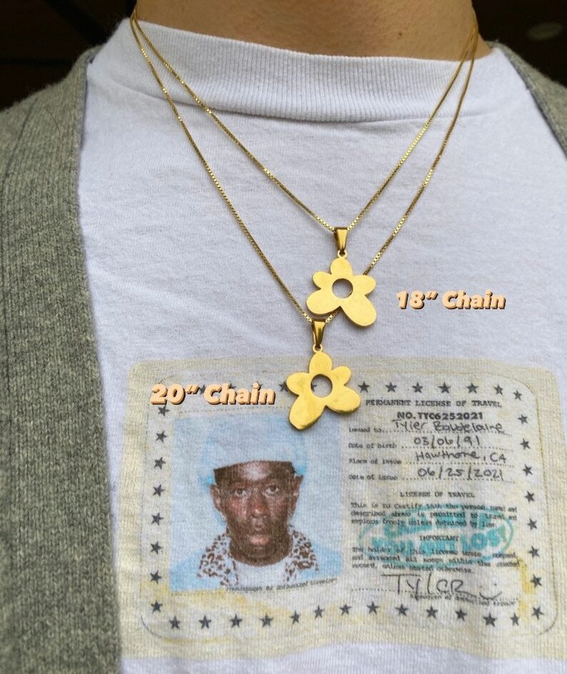 Gold Le Fleur Charm Necklace, Golf Wang, Tyler The Creator, Flower Necklace  Gift