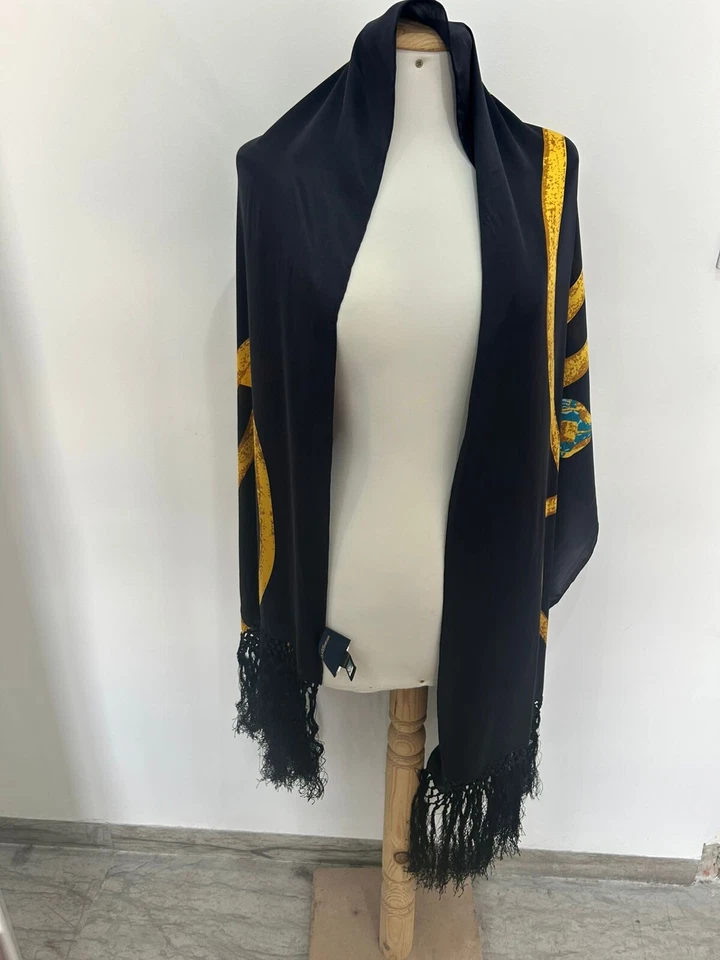 S12# Clase Roberto Cavali Rectángulo Seda Negro Bufanda 66/27 pulgadas tiene tiradores Foto 2 de 4