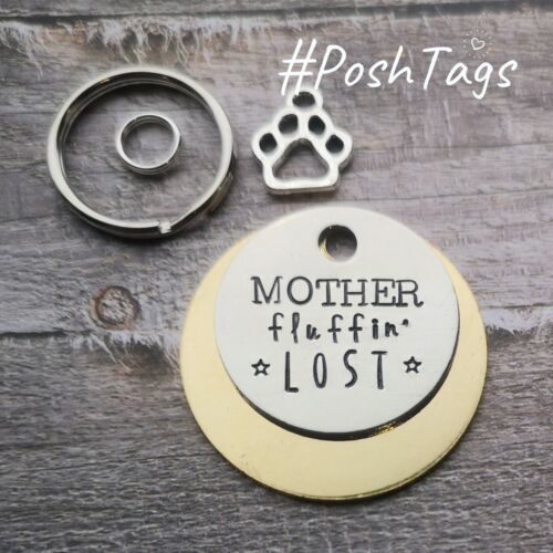Mother fluffin lost  - handmade stamped pet cat dog tags ID PoshTags - Afbeelding 1 van 1