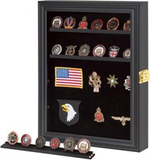 Black Lockable Coin Display Case With Removable Shelves Velvet Background