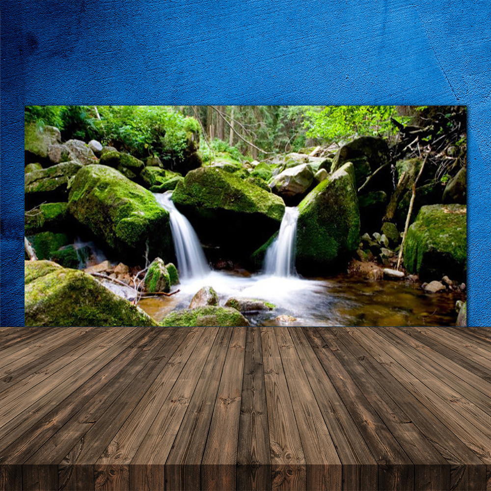Fond de hotte en verre paysage cascade pour une cuisine moderne et naturelle