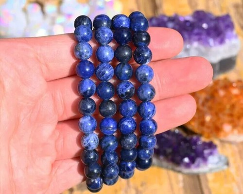 Natural Sodalite Stone Bracelet 8mm Beads Blue Crystal Gemstone Stretch Bracelet - Picture 7 of 7
