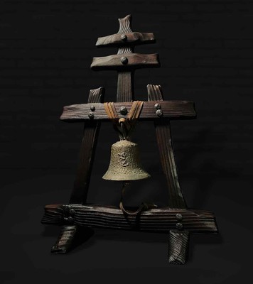 RIVERSIDE RAINCROSS MISSION BELL DISPLAY, Old Vtg Antique Bronze Spanish Revival