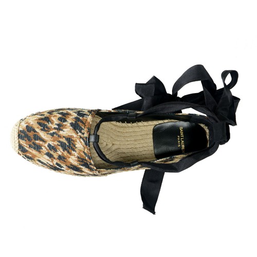 Saint Laurent Women's Canvas & Leather Ankle Strap Loafers Shoes US 7 IT 37 - Picture 8 of 8