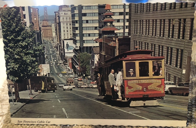 Postcard Cable Car On San Francisco Hill San Francisco California USA