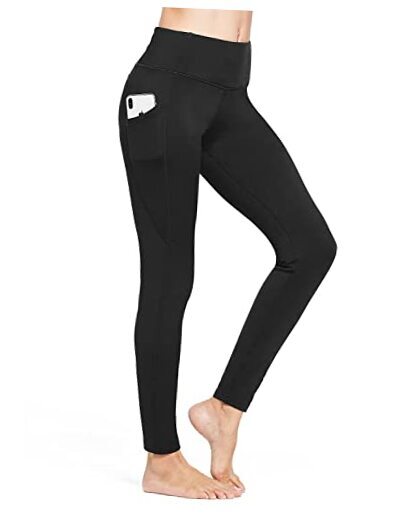 Women's Fleece Lined Winter Leggings High Waisted Medium A Black With Pockets