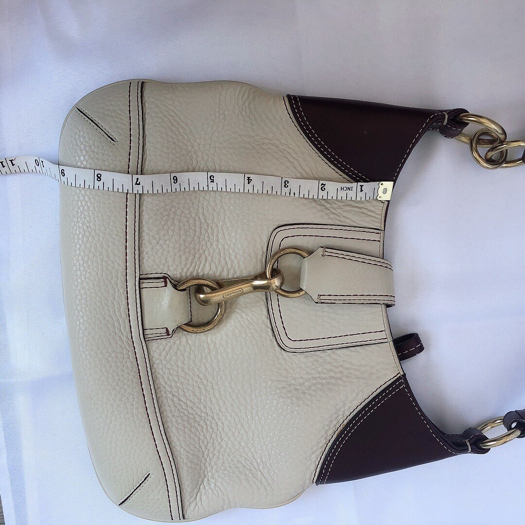 Vintage COACH Soho Bone & Brown Leather Hobo Buckle Flap Shoulder