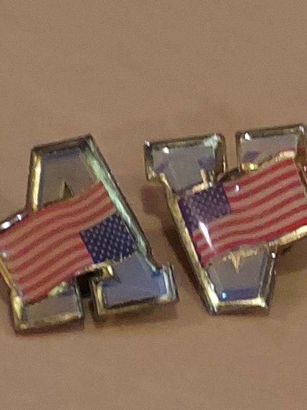 AMERICAN FLAG LETTER "A" & LETTER "V" LAPEL PIN