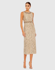 Mac Duggal Embellished Sleeveless High Neck Midi Dress 10739 In Gold Sz 10 NWT