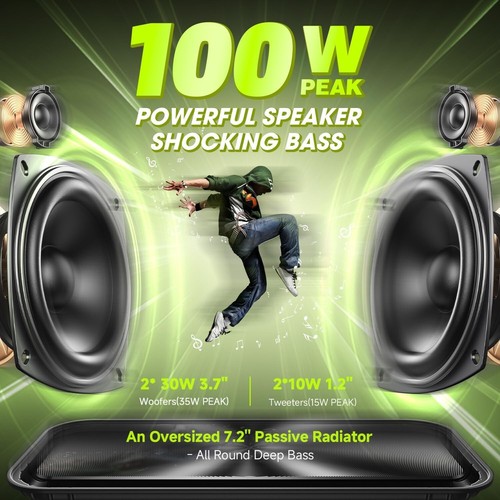W-KING Portable Loud Bluetooth Speakers with Subwoofer, 60W(100W Peak) Outdoor S - Picture 2 of 9