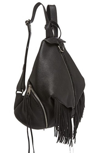 REBECCA MINKOFF Julian Fringe Genuine Black Leather Backpack - Picture 2 of 8