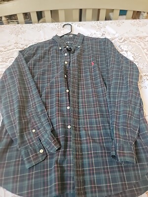 Ralph Lauren Green Plaid Button Down Classic Fit Cotton Shirt Men's Size XL