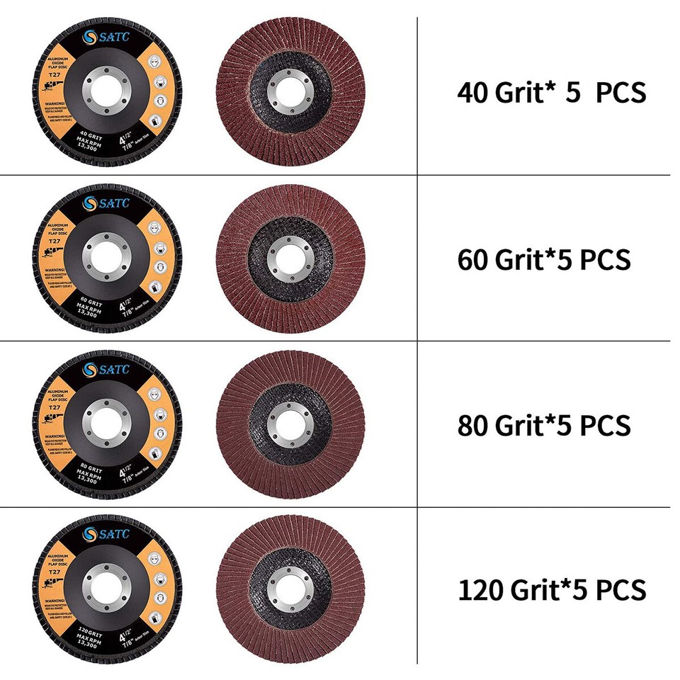 20x 4.5" 4-1/2 Flap Disc 40 60 80 120 Grit For Grinder Sanding Grinding ...