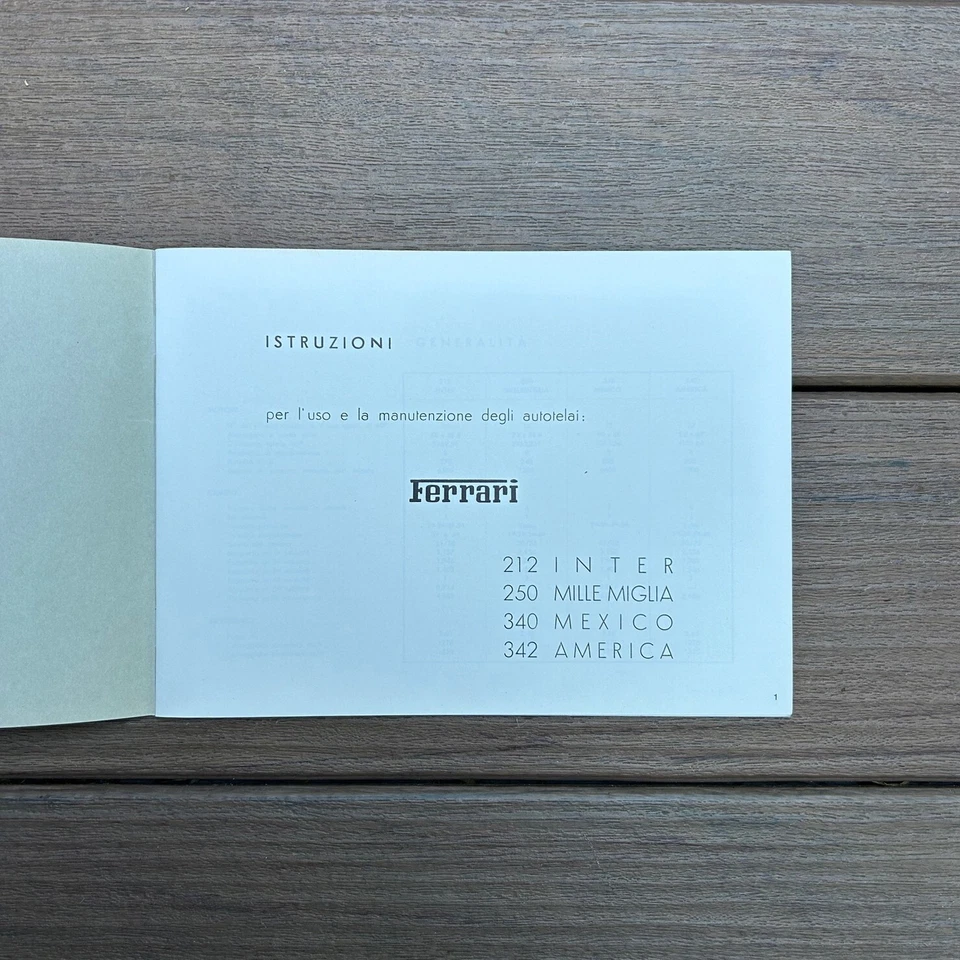 Ferrari 212 Inter 250 Mille Miglia 340 México 342 América Manual del Propietario Reimpresión Foto 2 de 3
