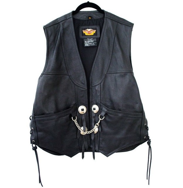 Vintage Harley Davidson Gunfighter Black Leather Vest with Tie Sides