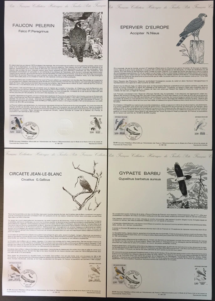 Document Philatélique 1er Jour, Rapaces/ oiseaux de France, 1984, N°YT2337/40 - Photo 1/1