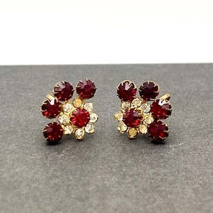 Antique Ruby Rhinestone Cluster Earrings - Screwbacks