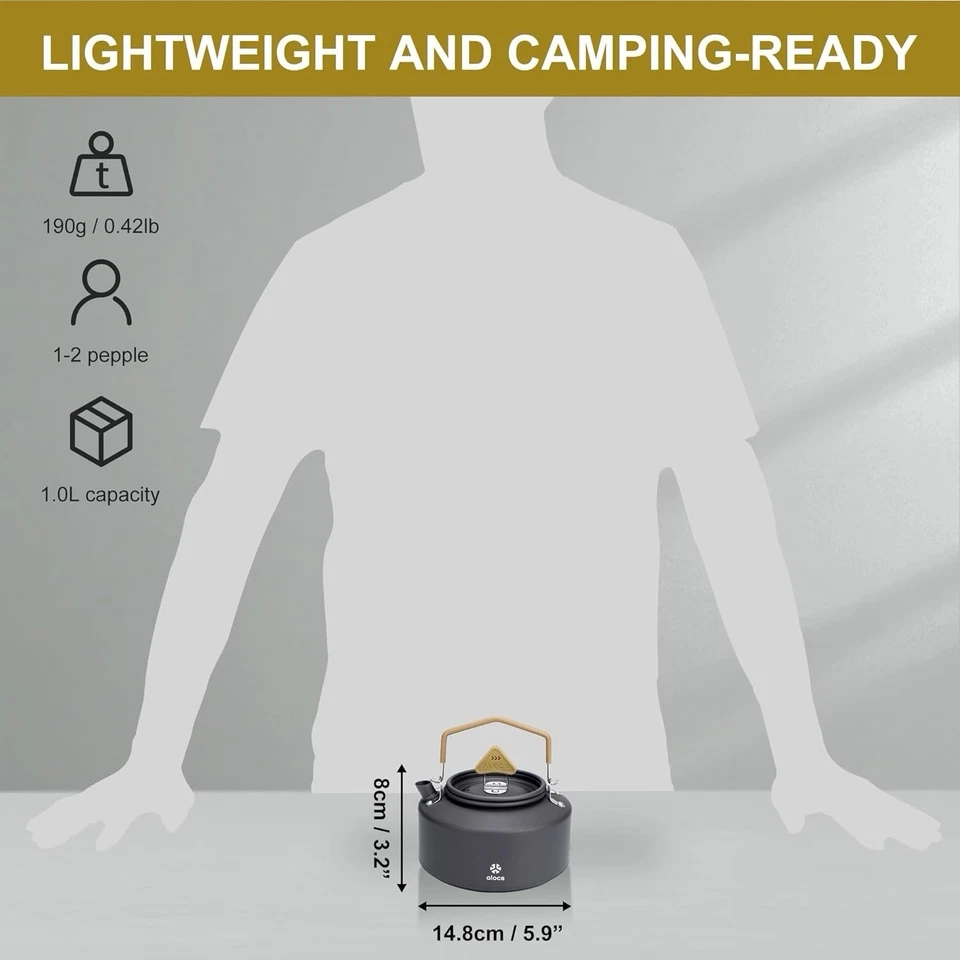 Hervidor de agua para camping Alocs 1,1 cuartos/1 L - Cafetera y tetera ligera de aluminio para exteriores Foto 3 de 4