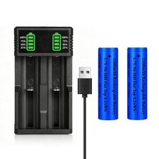 18650 Battery Charger with 2 Pack 3.7V 2200mAh Flat Top Battery Ni-MH, 2 Bay ...