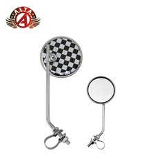 2x ALTA Checkered Round Bicycle Mirror 3" Chrome Bolt-On 7" Stem Cruisers/BMX.
