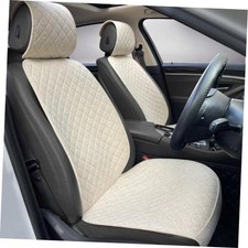 Linen Front Car Seat Covers Breathable Fabric Car Seat Protector Beige