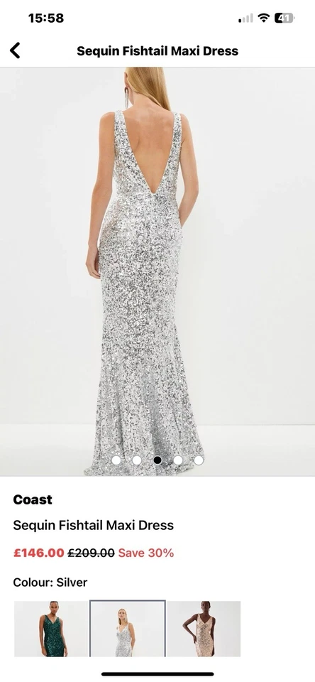 Coast V Neck Silver Sequin Evening Dress Brand New With Tags Size 10 - Image 3 of 4