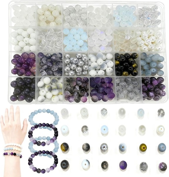 Perlen Set 400 StüCk 8Mm Glasperlen 24 Farben Zum AuffäDeln ArmbäNder Basteln-image