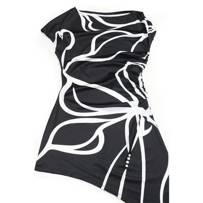 Robe Mini Asymétrique À Une Épaule Manches Sans Manches Ruched Pour Soirée Club - Photo 1/4