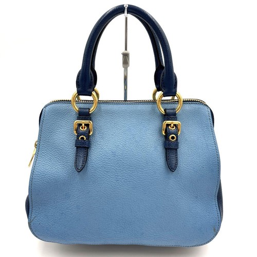 MIU MIU Madras Leather 2Way Blue Handbag Shoulder Bag Bicolor Gold Hardware - Picture 3 of 14