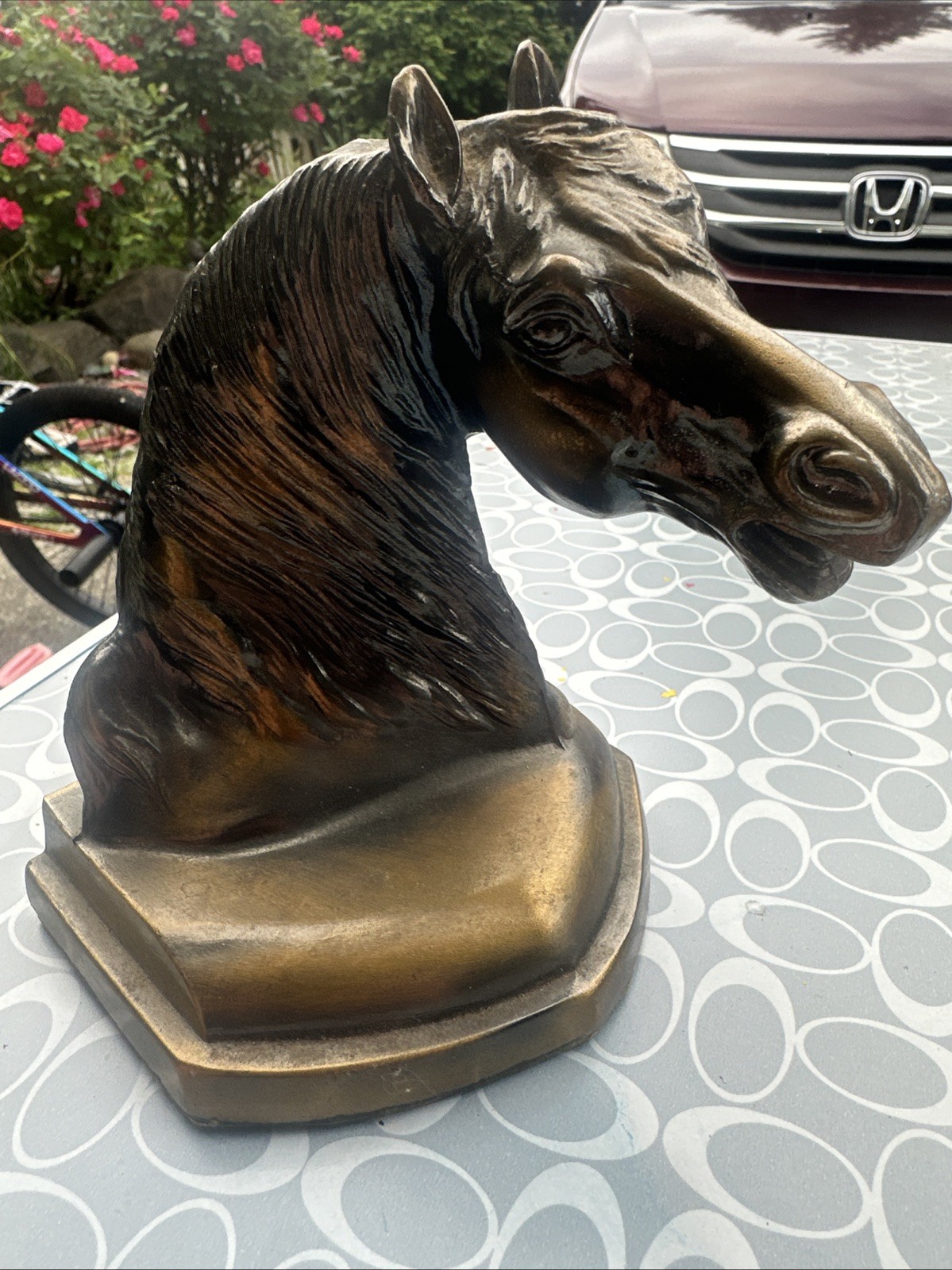 Vintage Heavy Metal Brass Horse Head Bust Bookend/Doorstop Estate Find