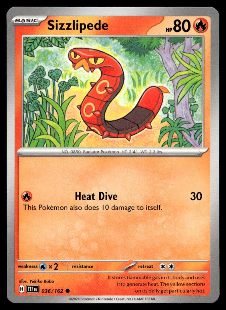 Sizzlipede 36/162 Pokemon Card Temporal Forces Common 80 HP Near Mint VU
