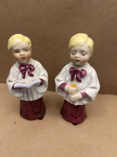 Vtg Christmas Ceramic Set Of 2 Choir Boys Made In Japan See Pictures