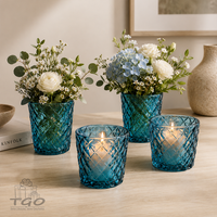 Deko Windlichter- Teelichthalter Aus Glas Blau HöHe 7,5 Cm- 4Er Set- 38369