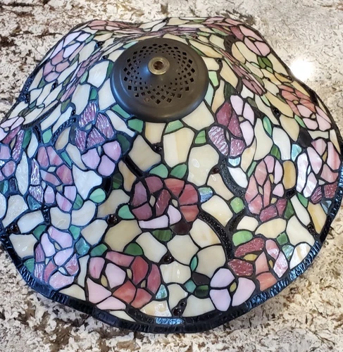 Vintage Tiffany Style Stained Glass Table Flower Lamp Shade 18" x 9"