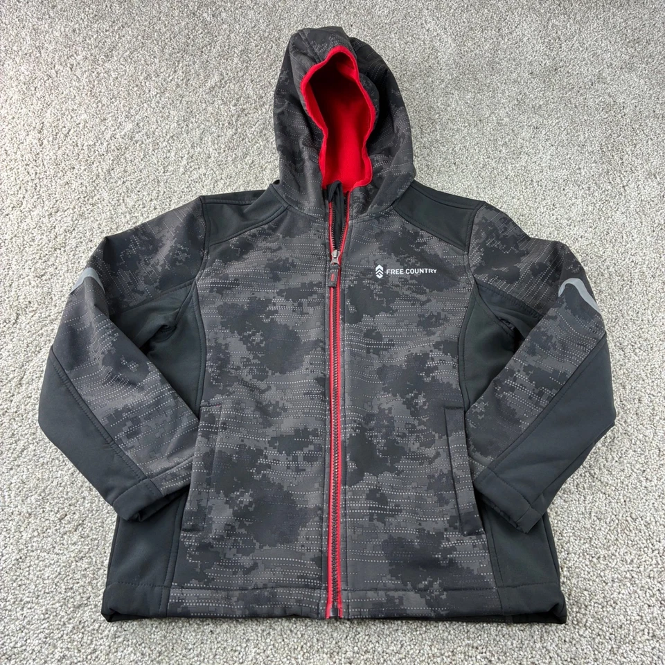 Free Country Boys Gray Camo Softshell Hooded Jacket Size 7/8 Casual Outdoor Warm - Image 2 of 4
