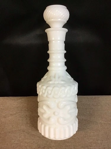 Vintage Jim Beam Decanter Milk Glass With Cork No Cracks Or Chips Empty