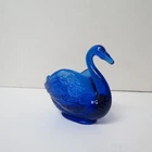 Vintage Fenton Cobalt Blue Glass Swan Candy/Trinket Dish