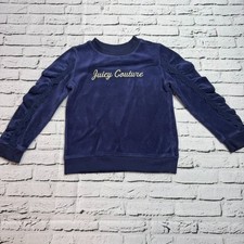 Juicy Couture Embroidered Velour Crewneck Sweatshirt Girls Size 6 Navy Blue Gold