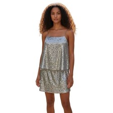 Banana Republic Sequin Pewter Cocktail Mini Dress Blouson Lined Party Evening 8