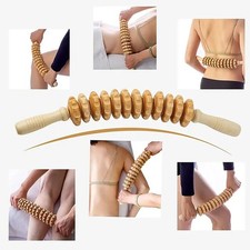 Wooden Muscle Roller Massager   9 Wheel Anti-Cellulite Body Fascia Roller