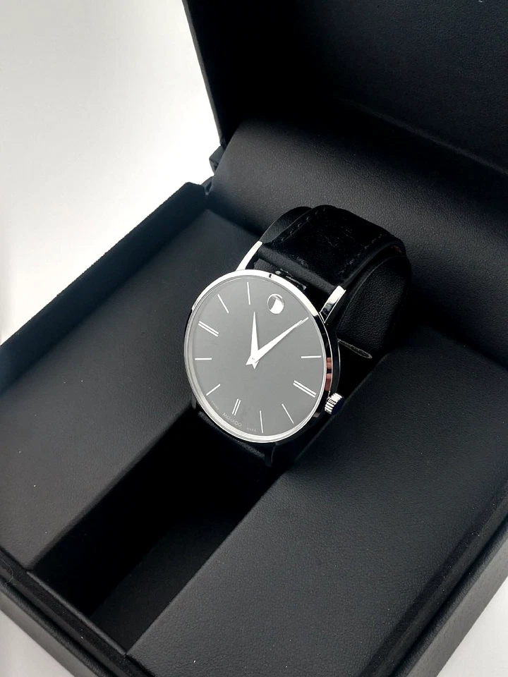 Movado Hombre "Caballeros" Clásico Museo Cuero Negro; Modelo #80.1.14.1830; Nuevo~En~Caja Foto 2 de 4