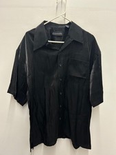 Damante Couture Collection Men XL Shiny Black Disco Button Up Shirt Short Sleeve