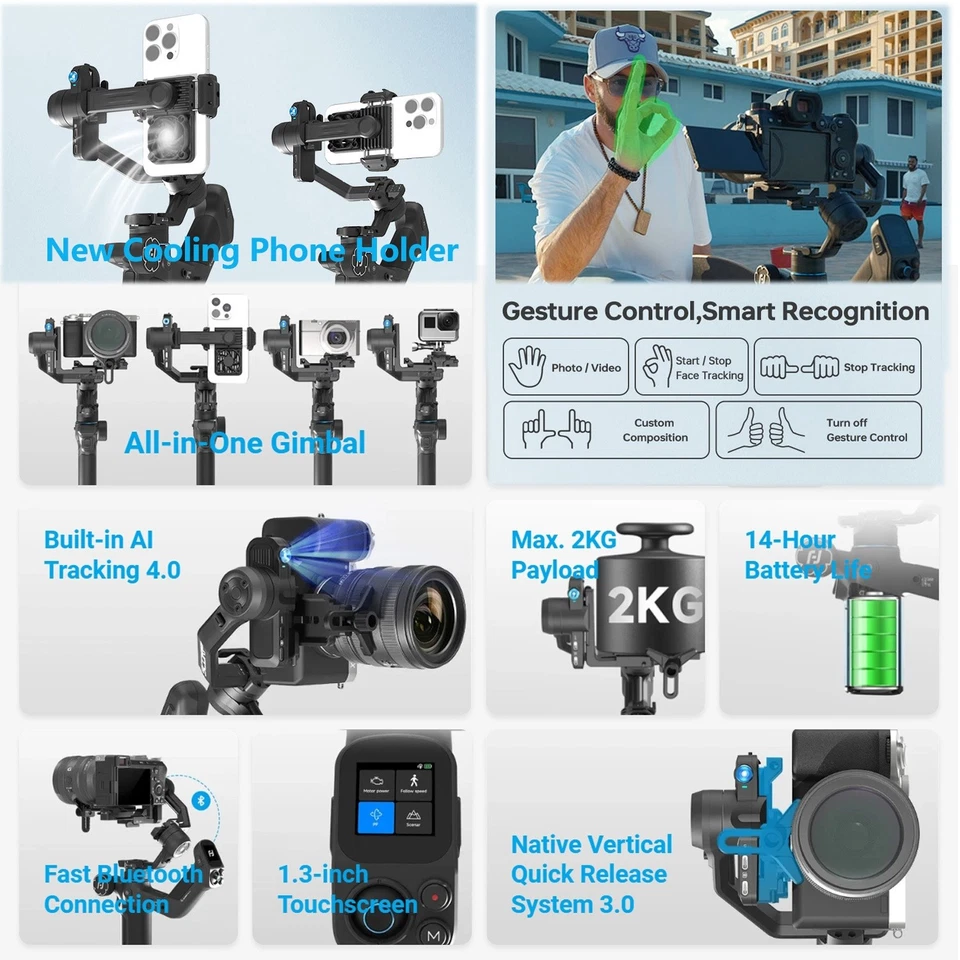 Feiyu SCORP mini-3 Kit Gimbal for Canon EOS R50 V Powershot-V1 G7 X Vlog Camera - Image 2 of 4