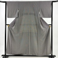 JAPANESE KIMONO FINE PATTERN BLACK GRAY 156.5cm 5 ft 2 in PURE SILK FF10428
